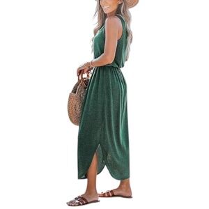 CUPSHE Women Knit Summer Dress Cover Up Crew Neck Elastic Waist Side Slit Midi